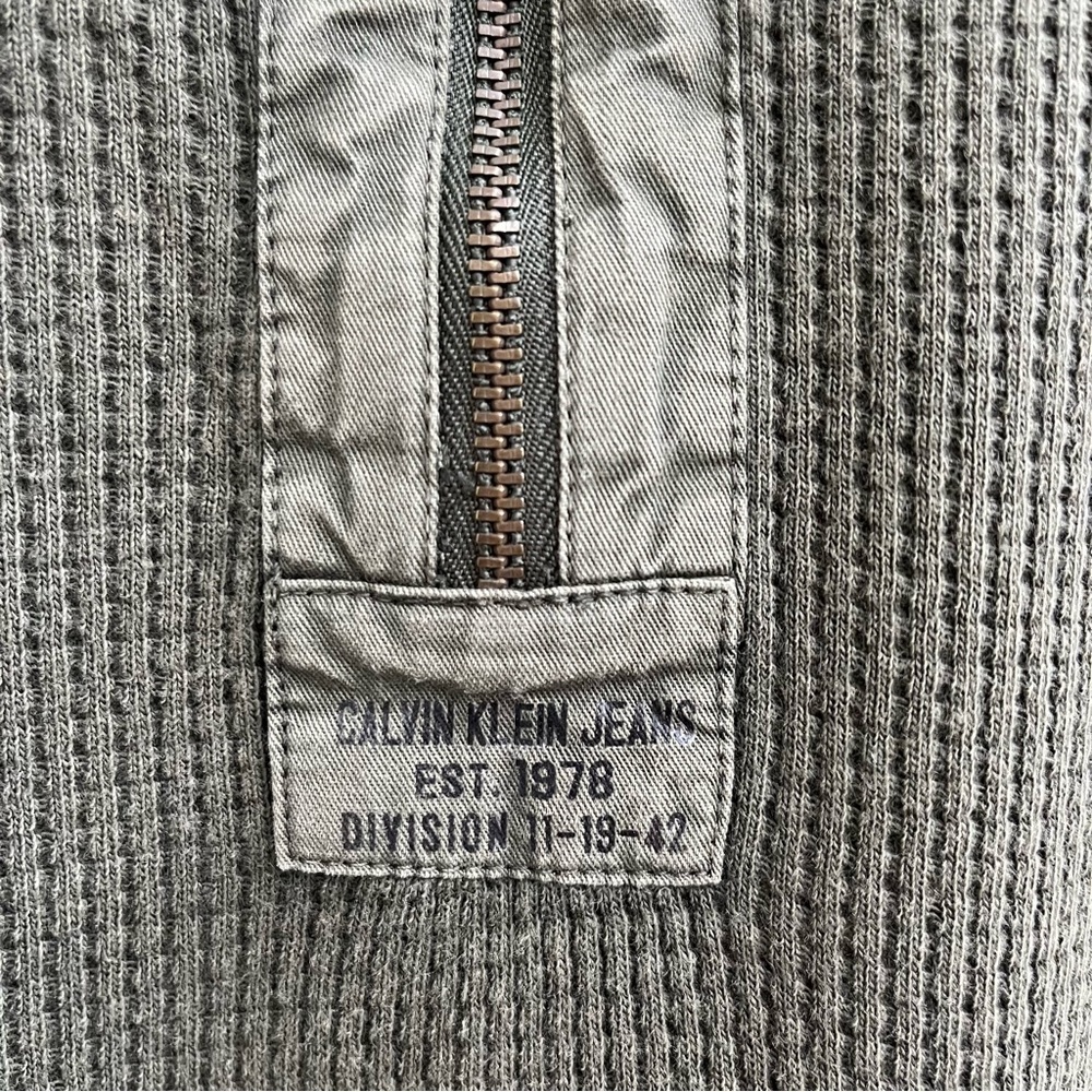 Calvin Klein quarter zip thermal henley shirt olive army green 100% cotton large - Picture 3 of 8